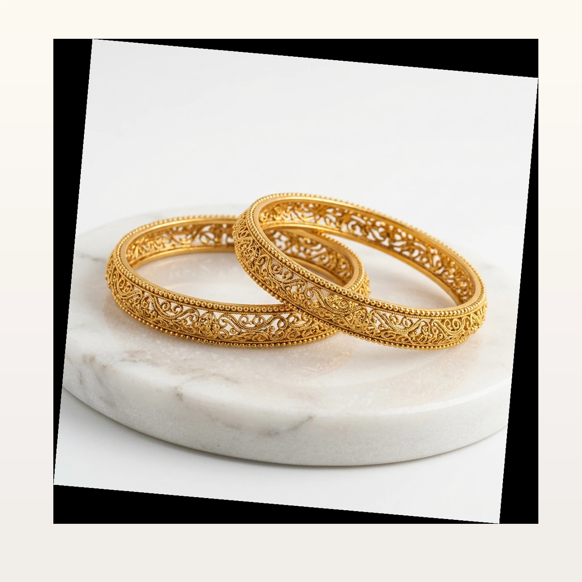 1-Gram Gold Antique Filigree Patla Bangles (Pair of 2) - 45° Hero Perspective View