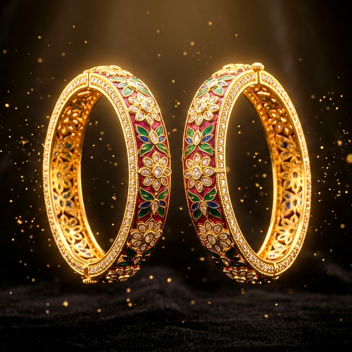 1-Gram Gold Antique Filigree Patla Bangles (Pair of 2) - On-Model Lifestyle View