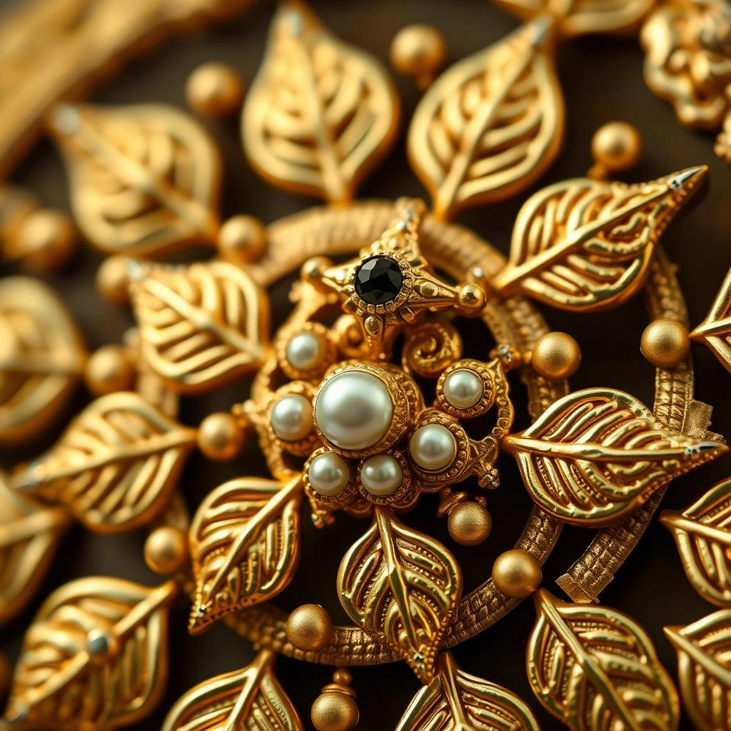 Authentic 1-Gram Gold Kolhapuri Saaj with 21 Talisman Leaves & Chand Locket - Macro Detail Craftsmanship Focus