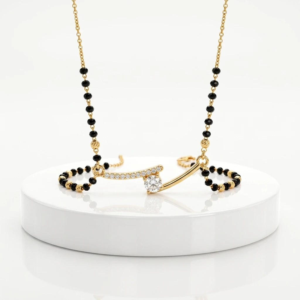 Rose Gold Crossover Wave Solitaire Bar Short Mangalsutra
