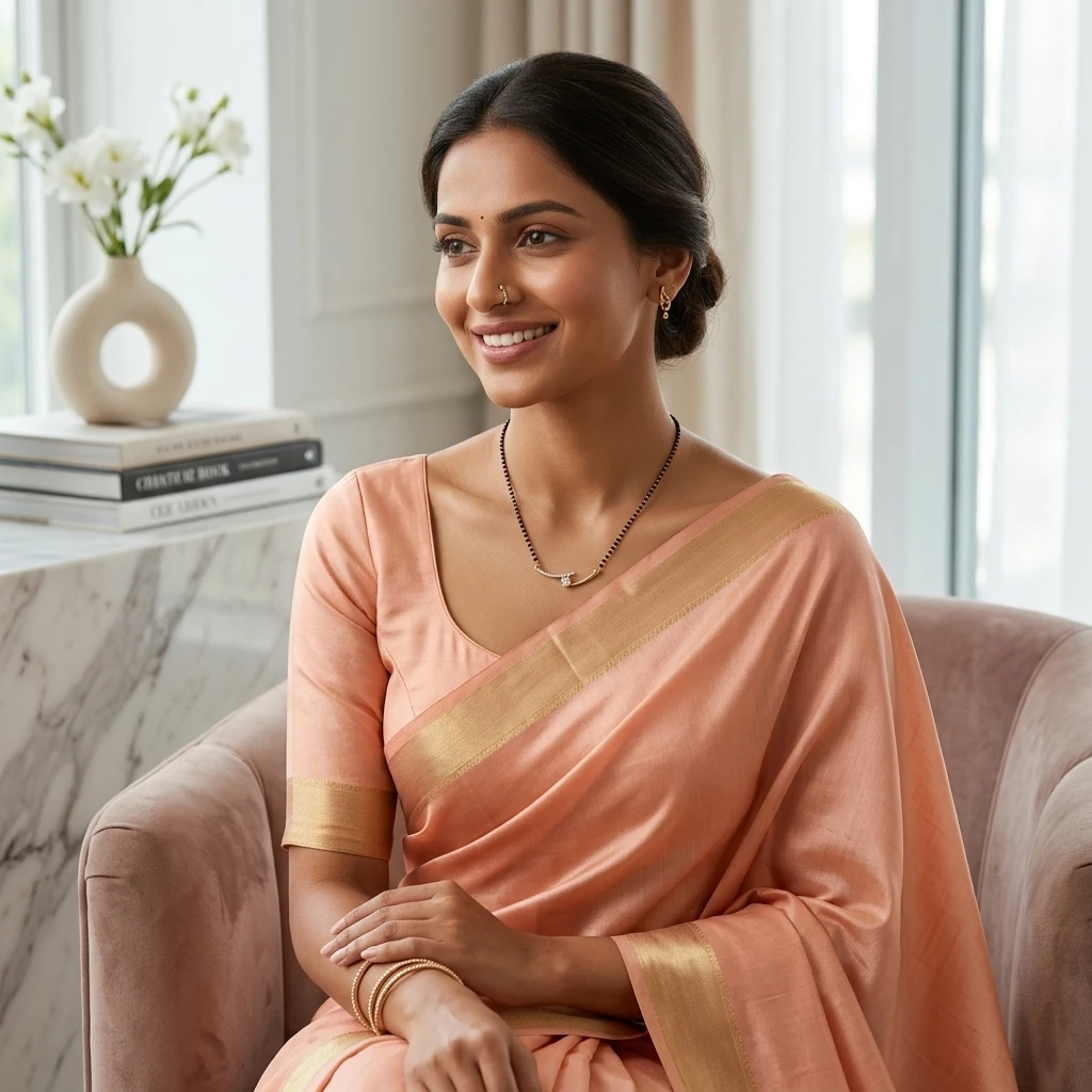 Rose Gold Crossover Wave Solitaire Bar Short Mangalsutra - On-Model Luxury Lifestyle Shot