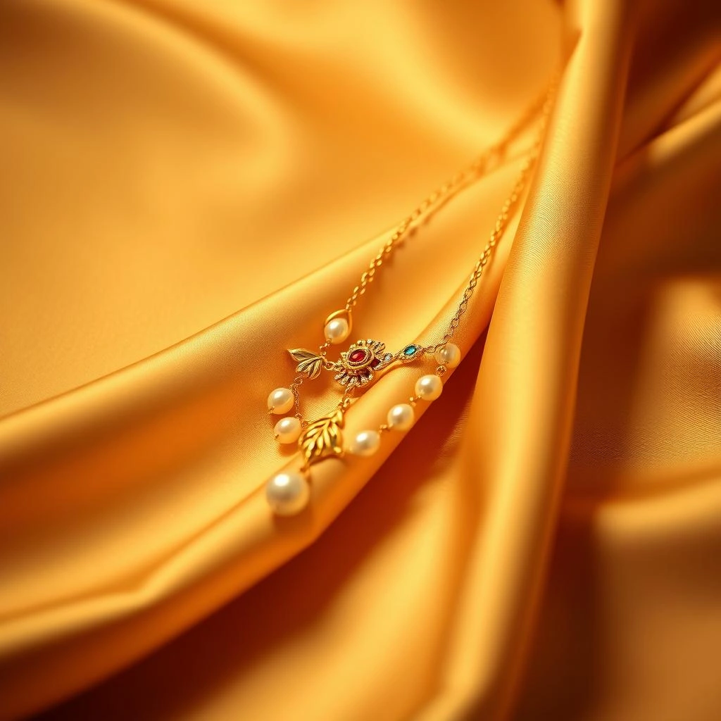 Delicate 1-Gram Gold Plated Moti Mala Kolhapuri Saaj with Golden Talisman Motifs - 45° Hero Perspective Angle