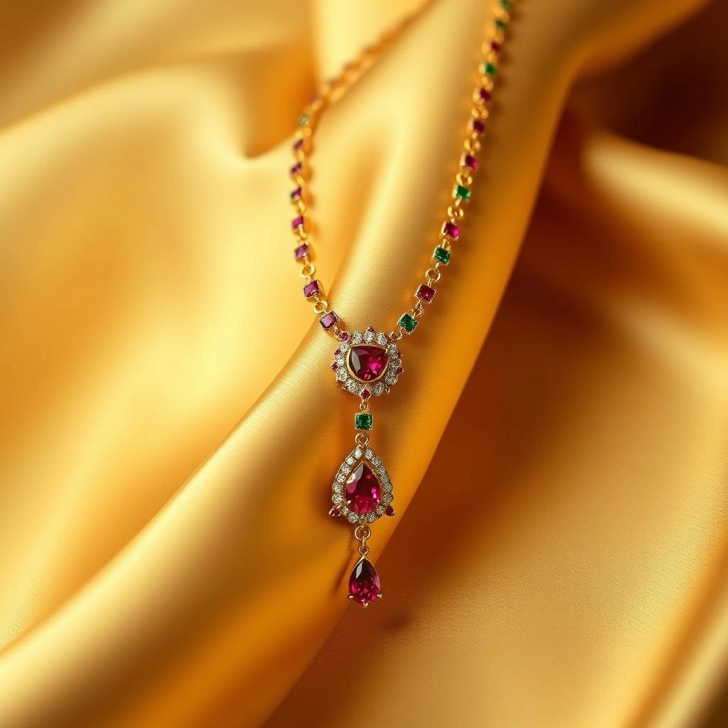 Double Line Kemp Ruby-Emerald Mango Drop Long Haar Set - 45° Hero Perspective Angle