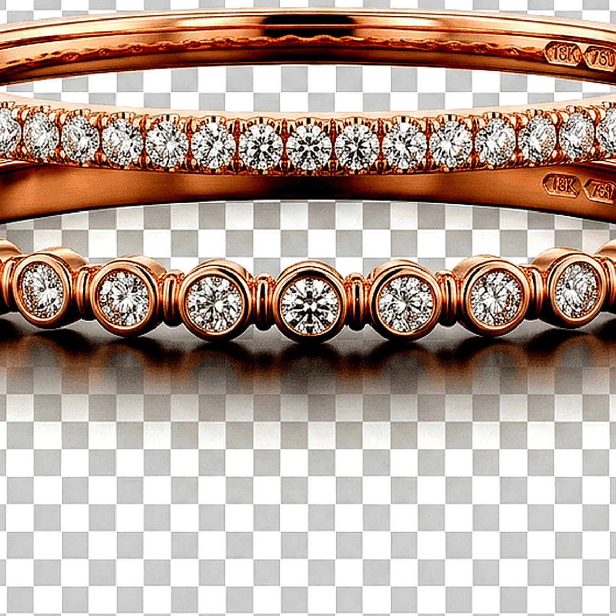Dual-Tone Emerald & Marquise AD Bangle Stack (Set of 4) - Macro Craftsmanship Detail View