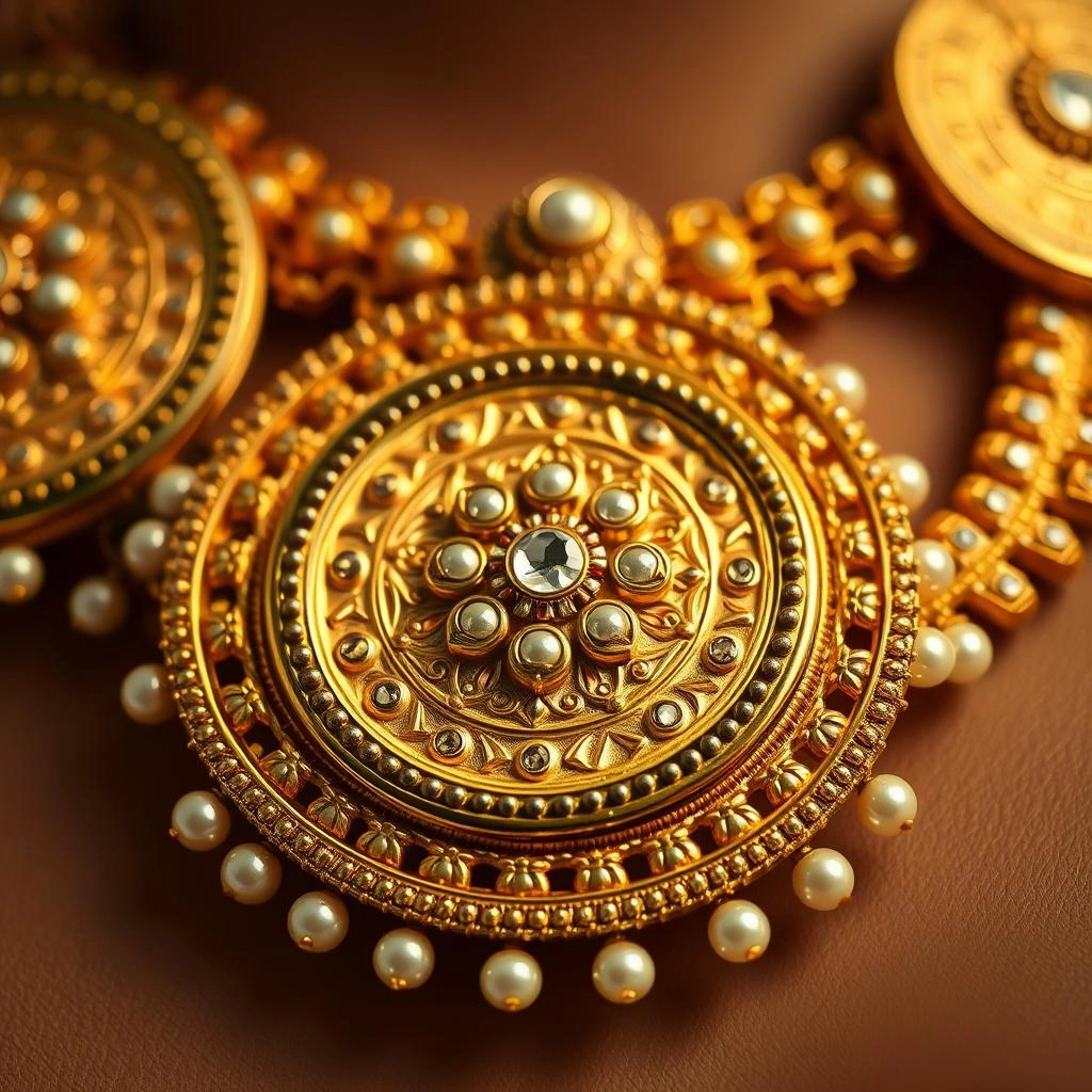 Double Layer Kasu Coin Medallion Rani Haar & Short Choker Set - Macro Detail Craftsmanship Focus