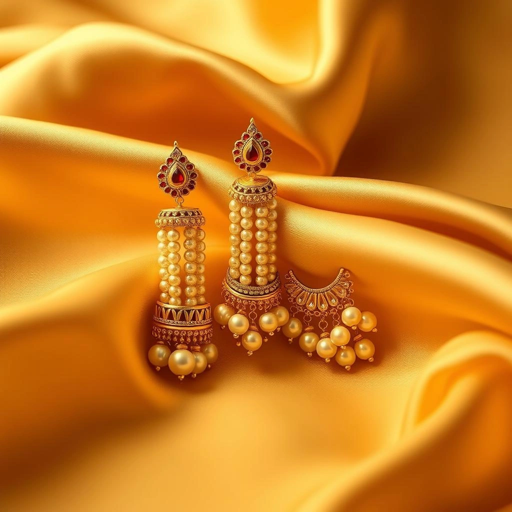 Grand Maharashtrian 1-Gram Gold Kaan Pasha Danglers with Quad Pearl Chains - 45° Hero Perspective Angle