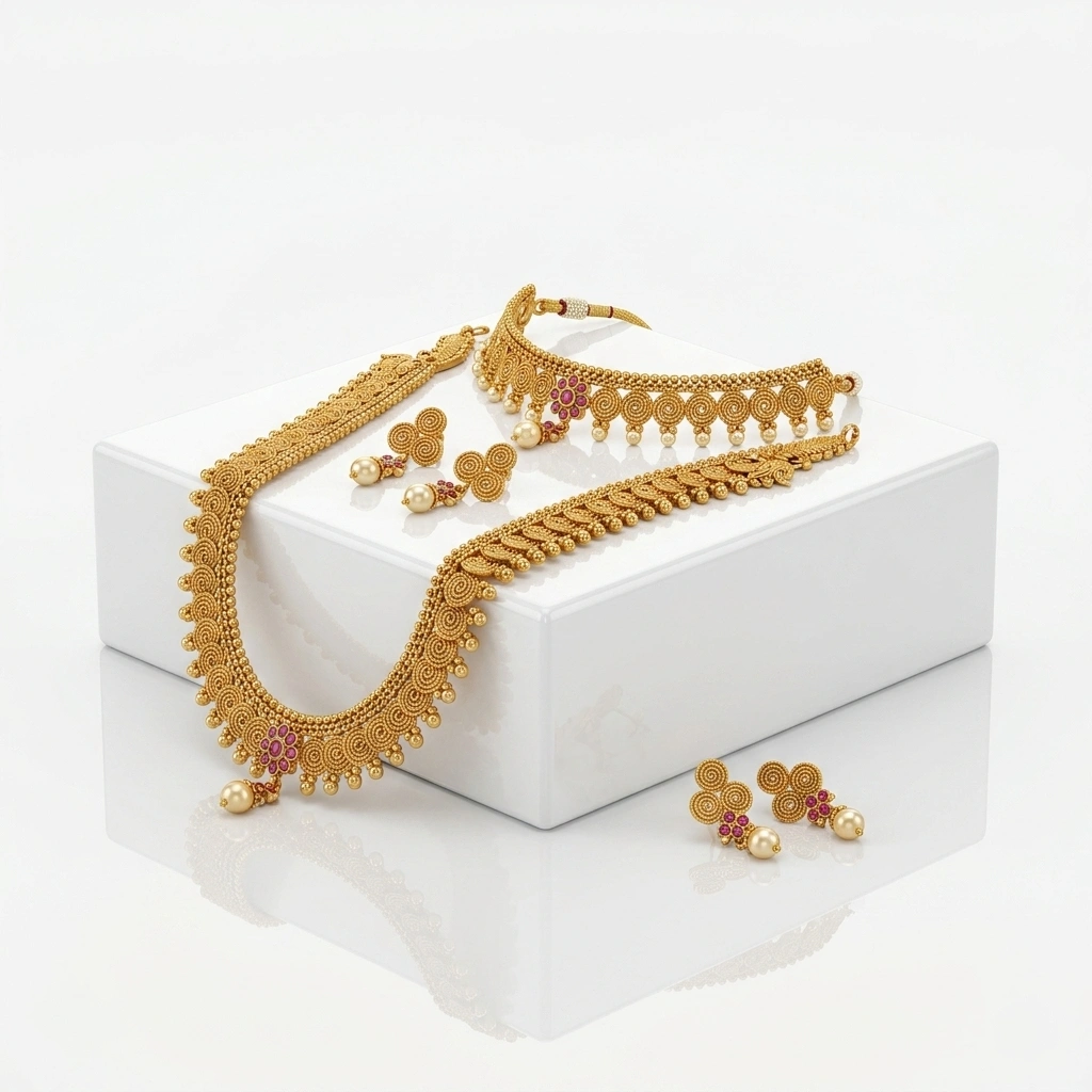 Heritage 1-Gram Gold Spiral Jalebi Haar & Matching Choker Bridal Set