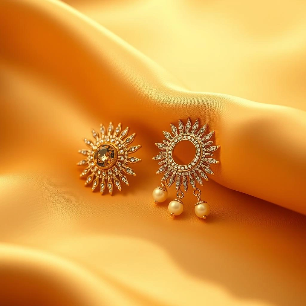 Heritage 1-Gram Gold Sunburst & Chand Ear Cuffs with Pearl Strings - 45° Hero Perspective Angle