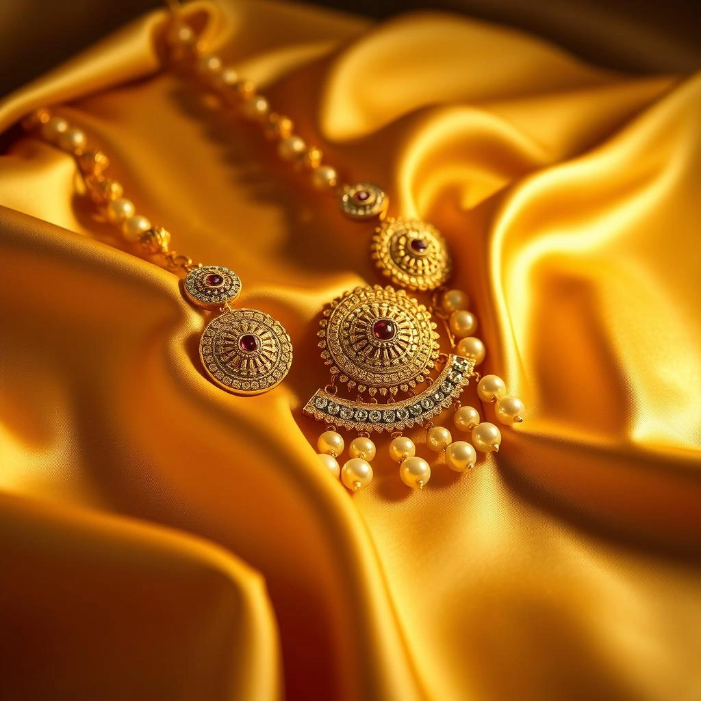 Maharashtrian 1-Gram Gold Circular Medallion Chinchpeti Grand Long Haar Set - 45° Hero Perspective Angle