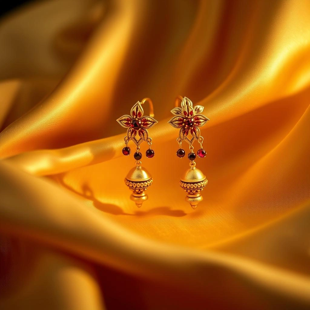 Maharashtrian 1-Gram Gold Floral Champa Ear Cuffs with Ghungroo Bells - 45° Hero Perspective Angle