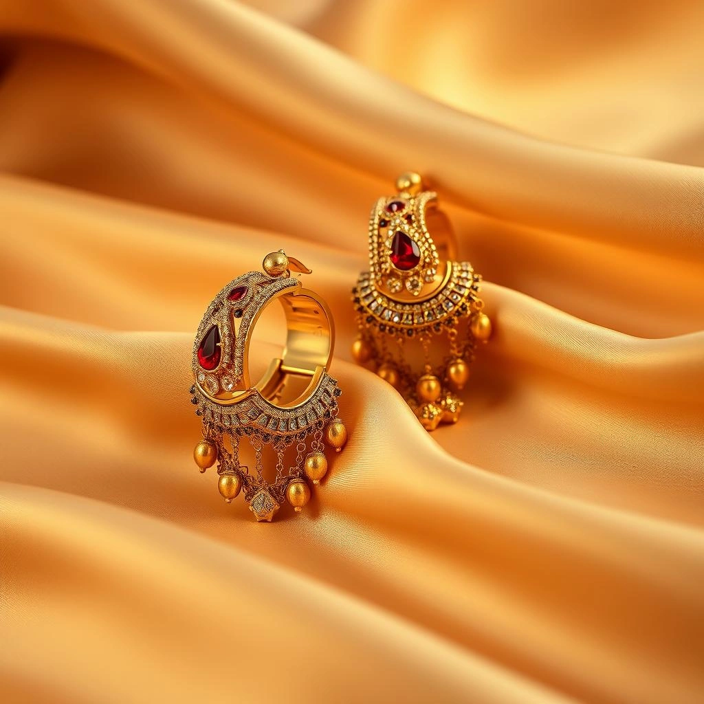 Ornate 1-Gram Gold Laxmi Nakshi Ear Cuffs with Multi-Strand Kanauti - 45° Hero Perspective Angle