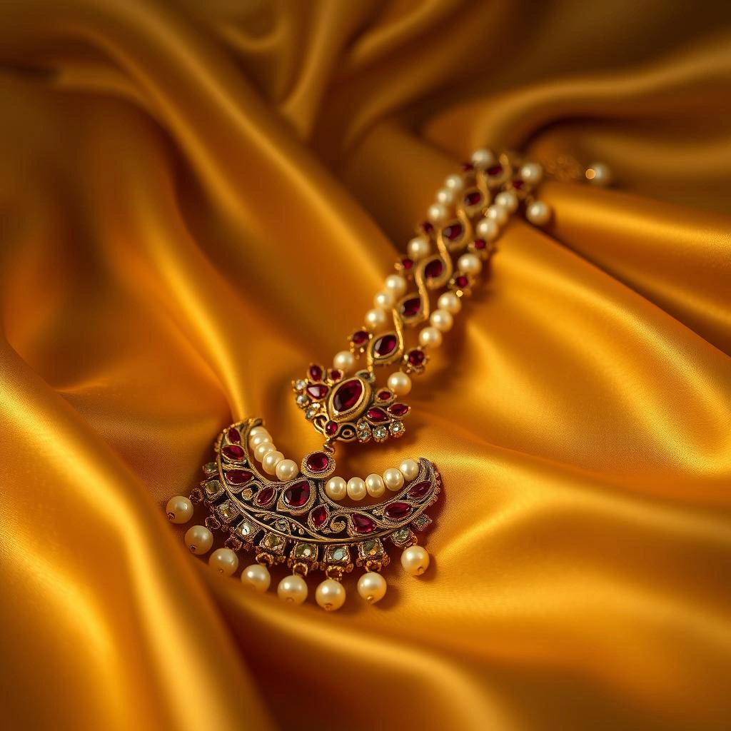 Grand Maharashtrian Chinchpeti Moti Haar with Ruby Floral Brooches - 45° Hero Perspective Angle
