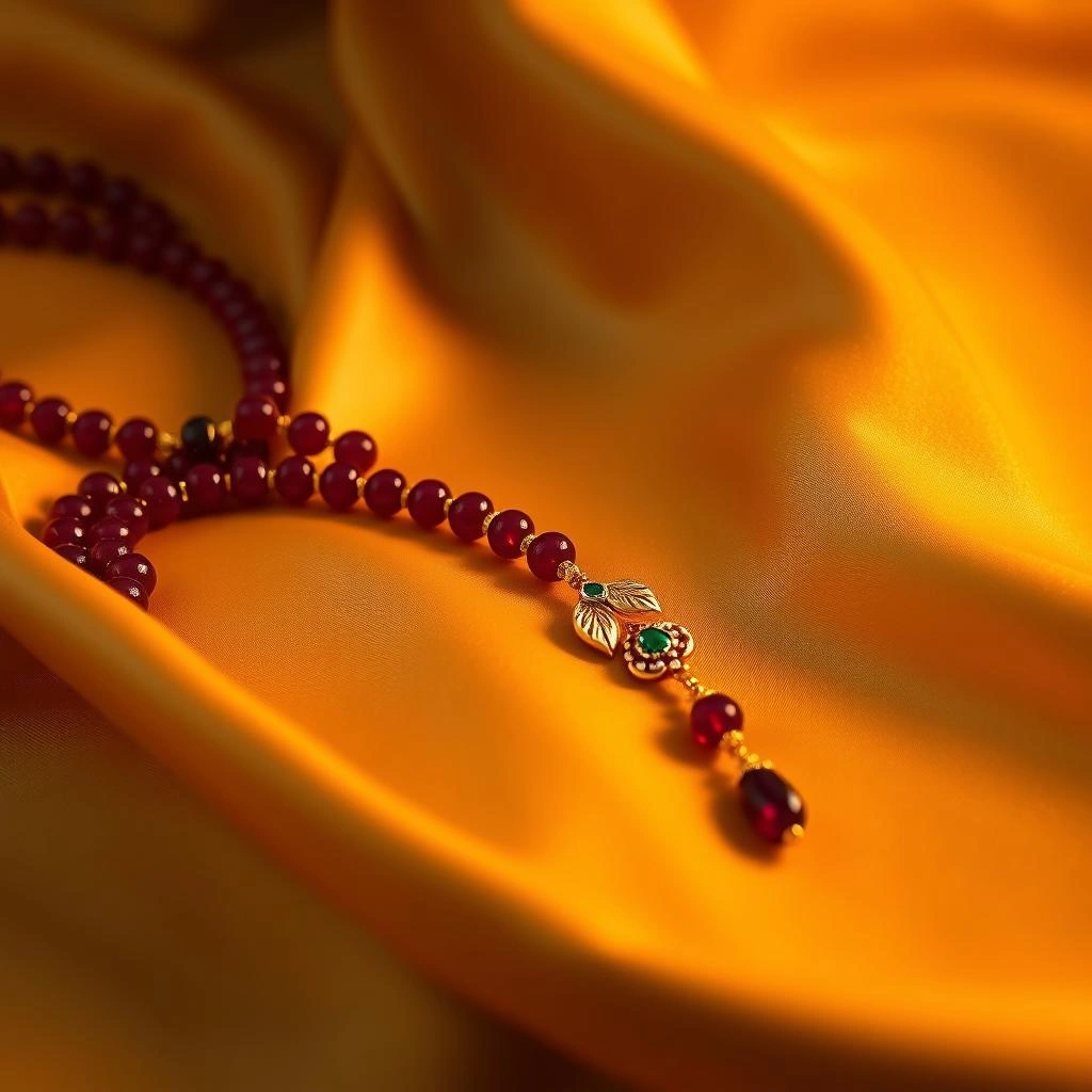 Heritage 1-Gram Gold Kolhapuri Saaj with Emerald & Ruby Crystal Beads Mala - 45° Hero Perspective Angle