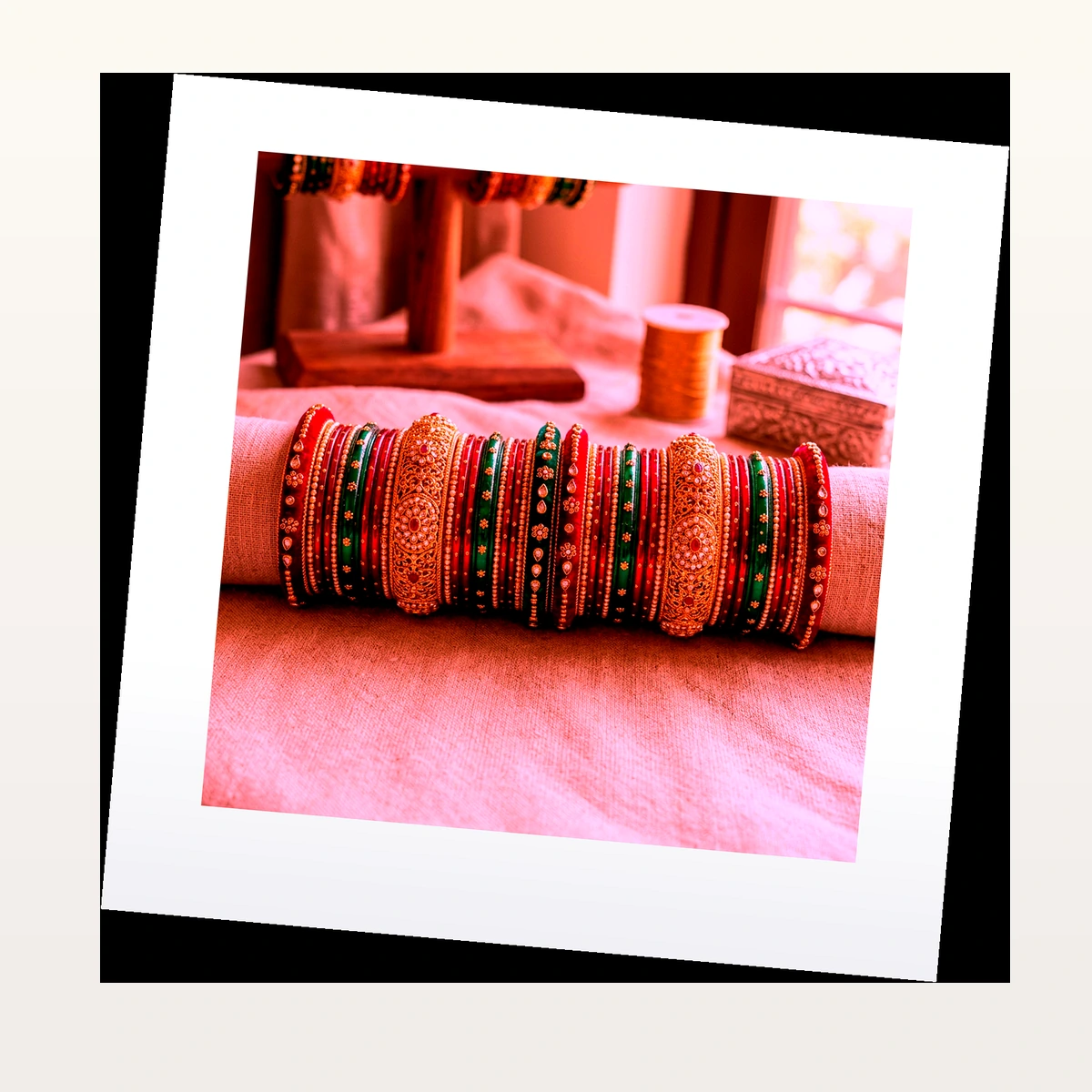 Hyderabadi Ruby Red Velvet Touch Glass Bangles (Set of 12) - 45° Hero Perspective View