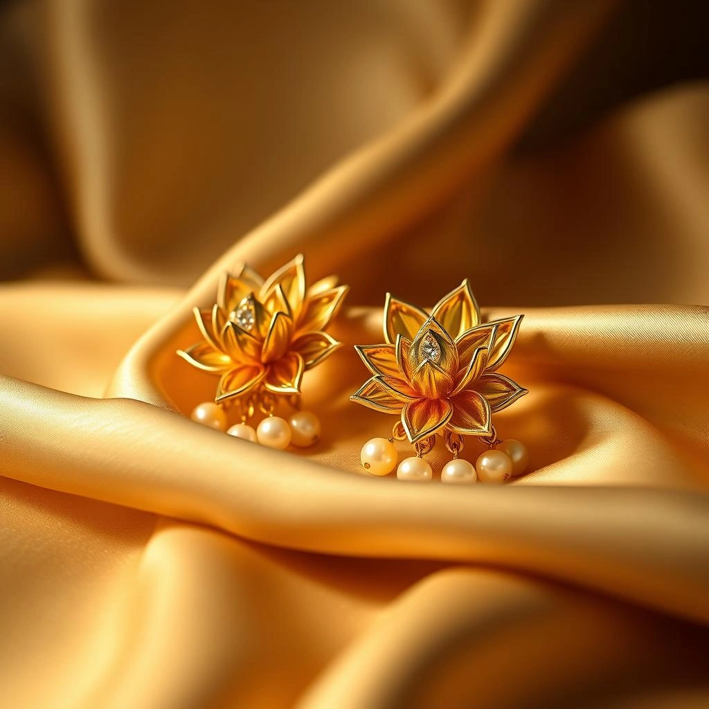 Imperial 1-Gram Gold Lotus Kamal Ear Cuffs with Pearl Fringe - 45° Hero Perspective Angle