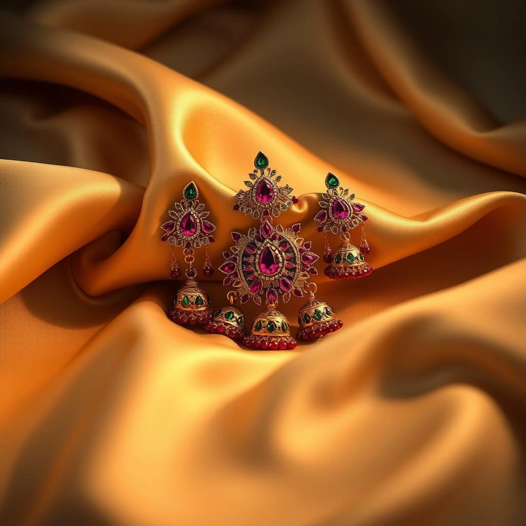 Imperial Full Kemp Ruby-Emerald Studded Temple Bridal Combo Set with Ghungroo Bells - 45° Hero Perspective Angle