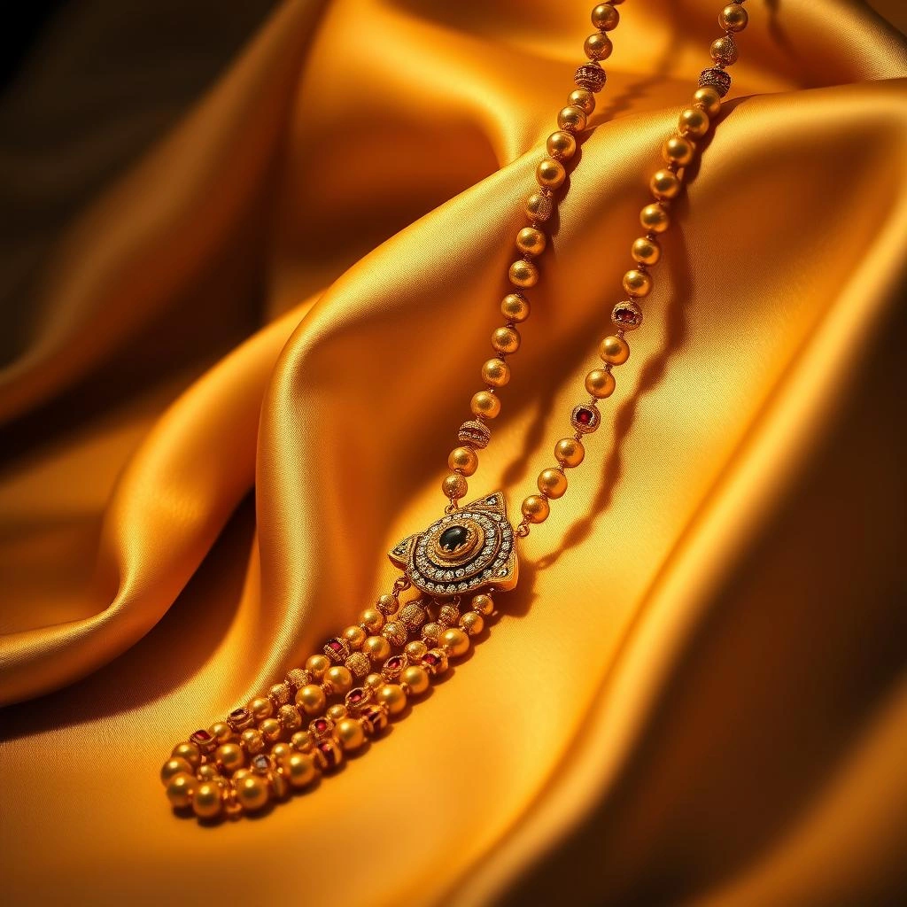 Imperial Maharashtrian 1-Gram Gold 3-Line Mohan Mala Heavy Long Chain - 45° Hero Perspective Angle