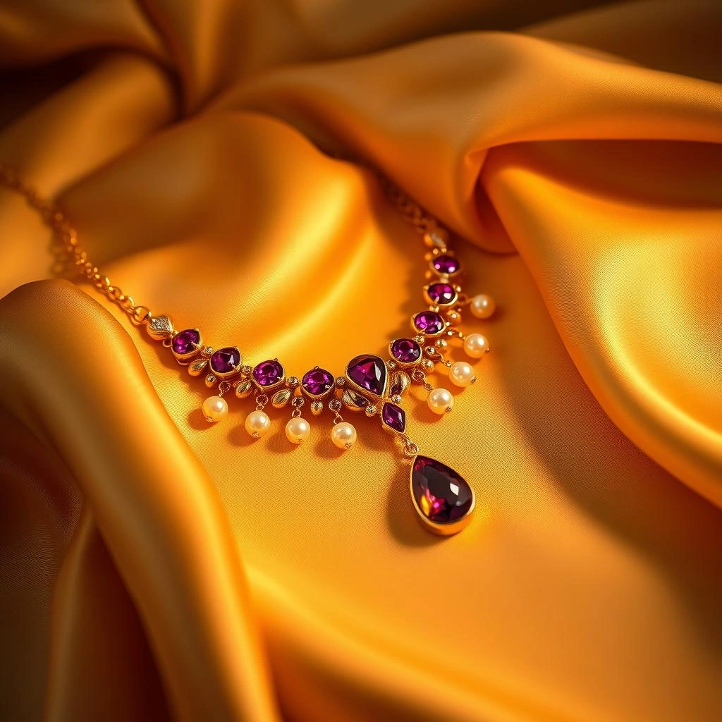 Kemp Ruby Teardrop Pearl Fringe Hasli Choker Necklace Set - 45° Hero Perspective Angle