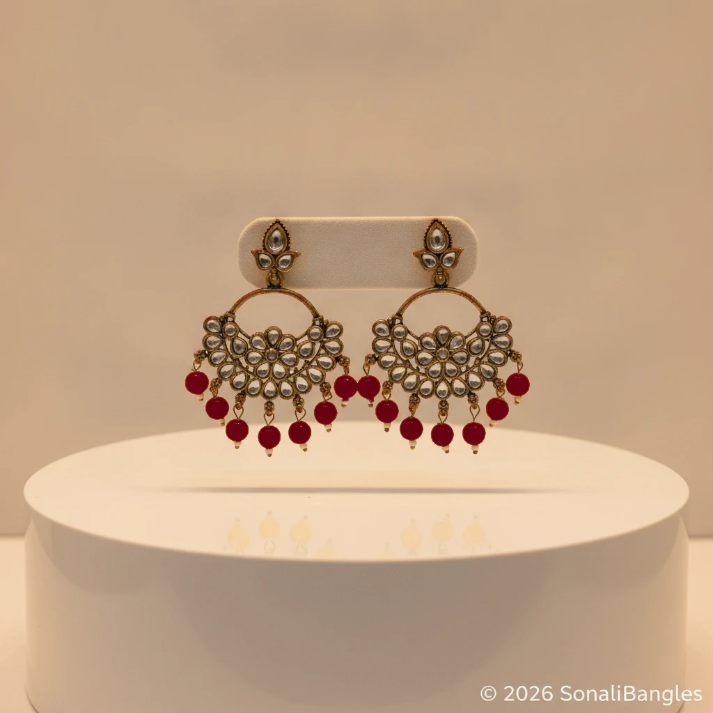 Antique Gold Kundan Floral Hoop Chandbali with Canary Yellow Drops - Royal Maroon Edition