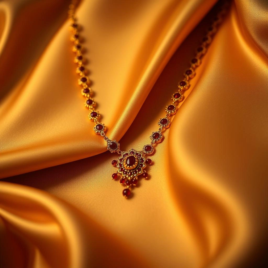 Maharashtrian 1-Gram Gold Saaj Long Necklace with Ruby Floral Talismans - 45° Hero Perspective Angle
