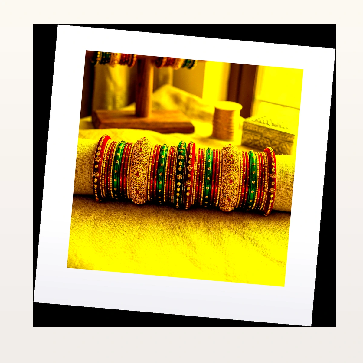 Mustard Yellow Glass Bangles - 45° Angle View