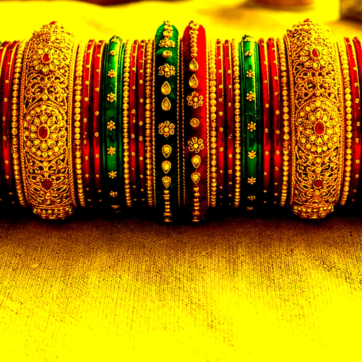 Mustard Yellow Glass Bangles - Macro Detail View