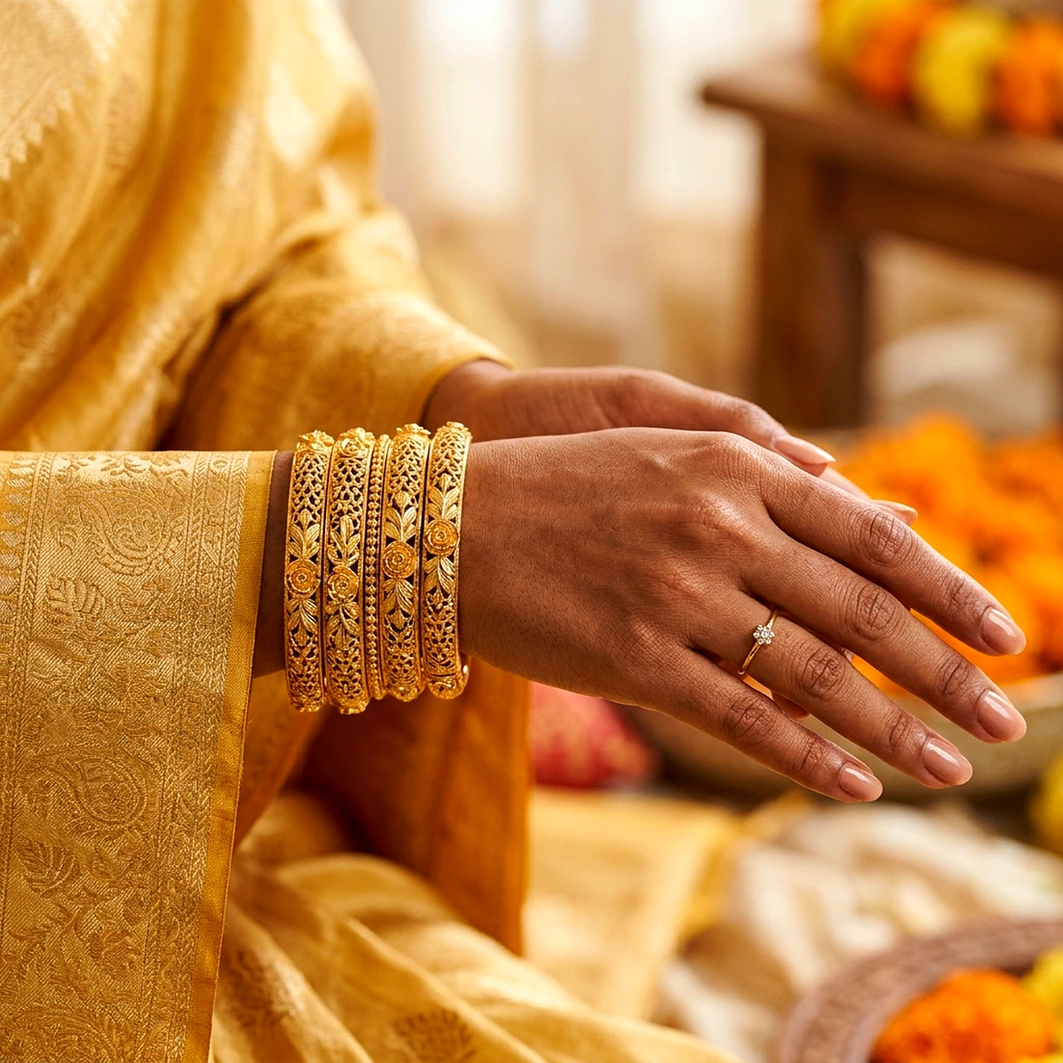 1-Gram Gold Rope-Twist Spiral Bangles - Lifestyle Model View