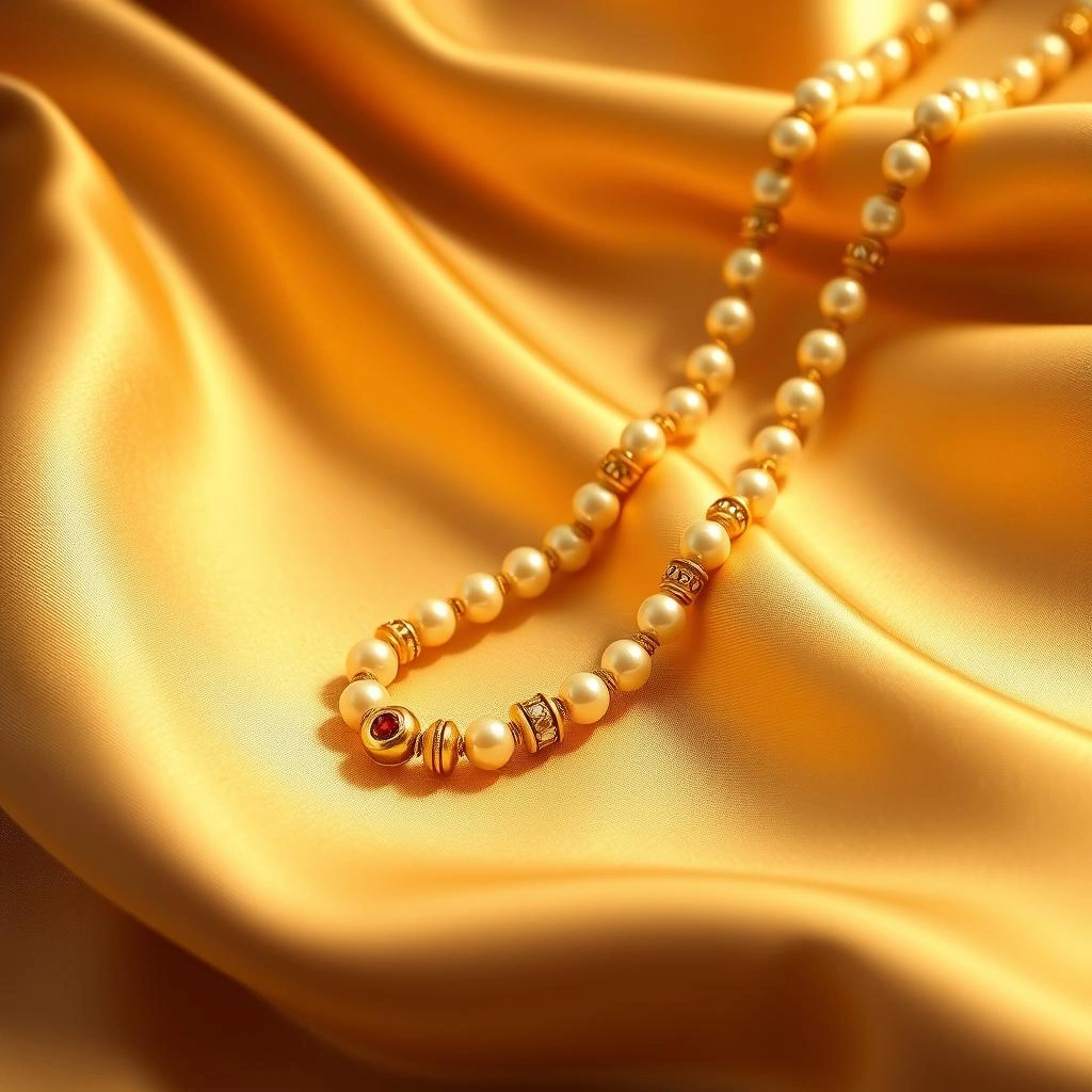 Royal 1-Gram Gold 2-Strand Pearl & Rava Fluted Bead Mohan Mala - 45° Hero Perspective Angle