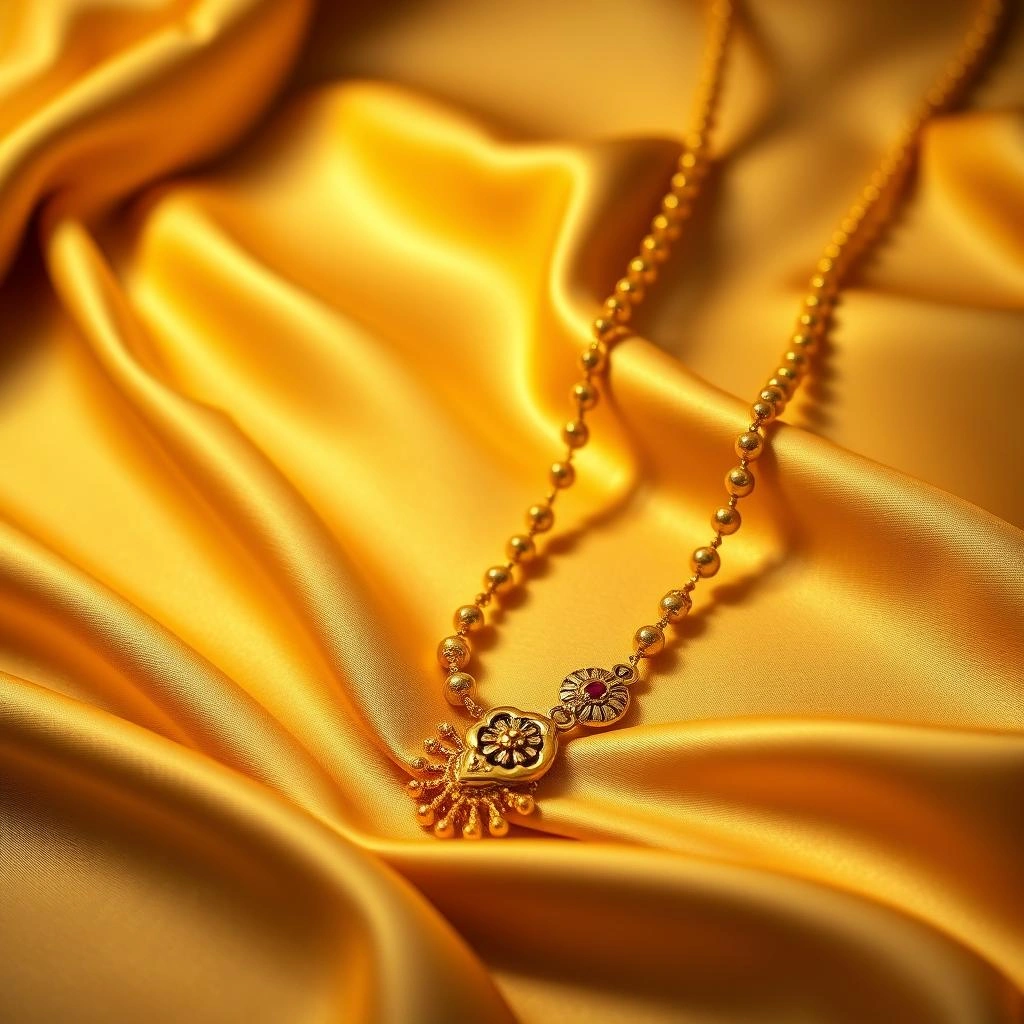 Royal 1-Gram Gold Double Line Rava Bead Mohan Mala with Floral Kemp Medallions - 45° Hero Perspective Angle