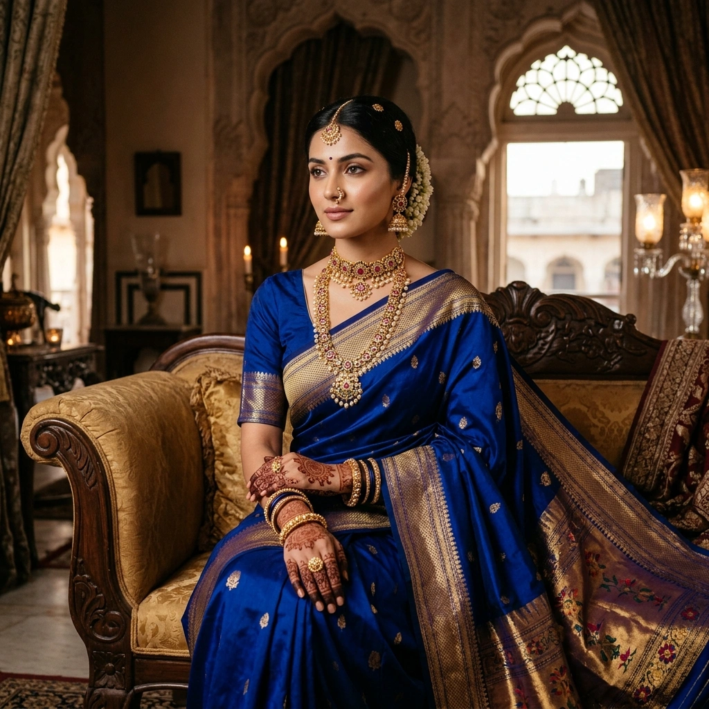 Royal 1-Gram Gold Plated Kemp Ruby & Kundan Floral Choker Set with Matching Earrings - On-Model Luxury Lifestyle Shot