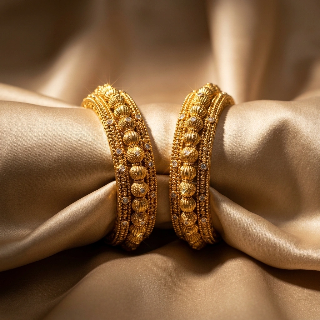 Royal 1-Gram Gold Plated Maharashtrian Traditional Tode Kada Bangles (Pair of 2) - 45° Hero Perspective Angle