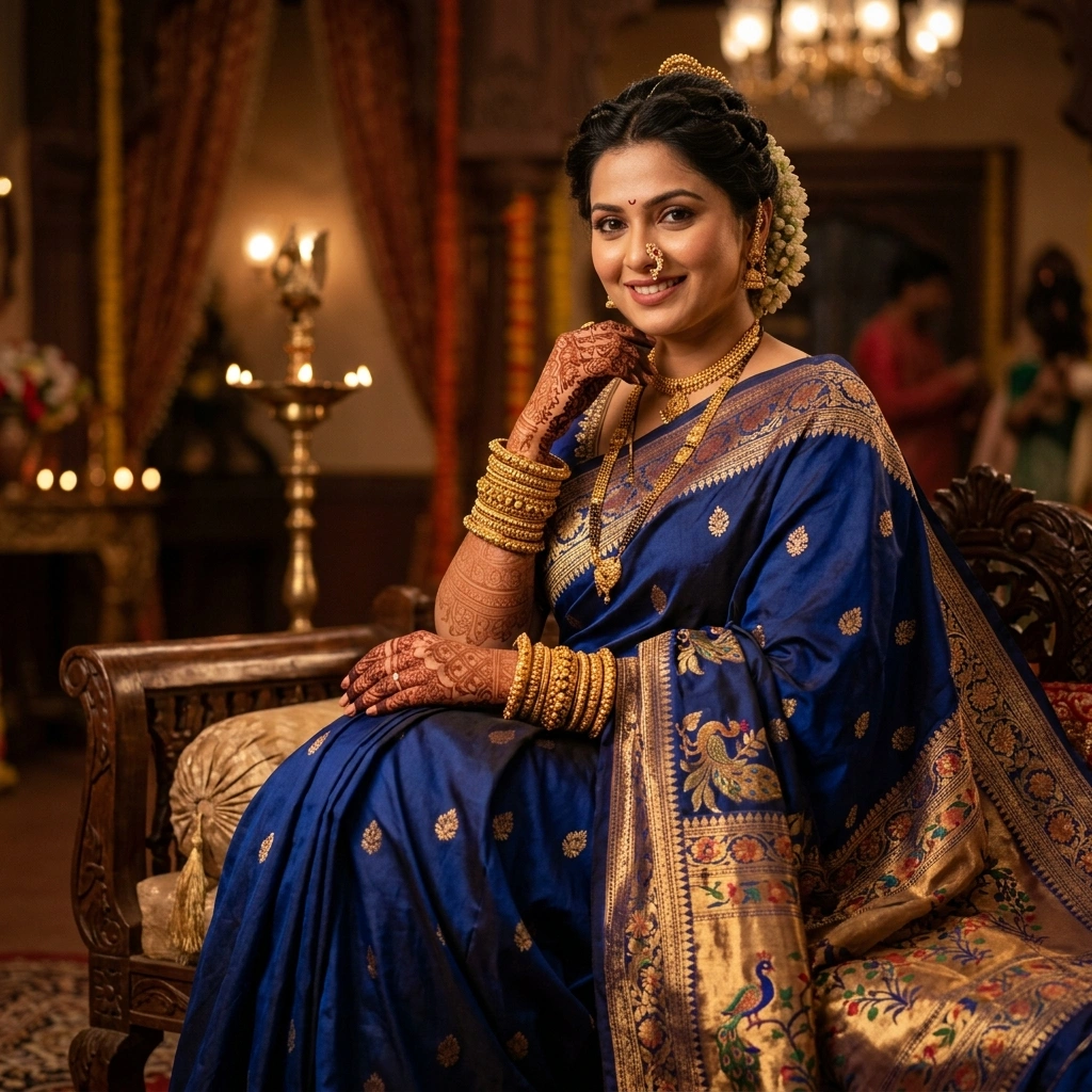 Royal 1-Gram Gold Plated Traditional Maharashtrian Rava Toda Kada Bangles (Pair of 2) - On-Model Luxury Lifestyle Shot