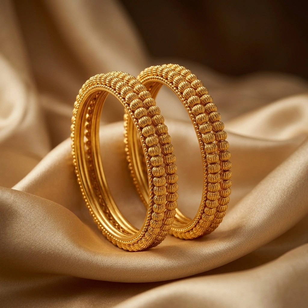 Royal Maharashtrian 1-Gram Gold Plated Gahu Toda Beaded Bangles (Pair of 2) - 45° Hero Perspective Angle