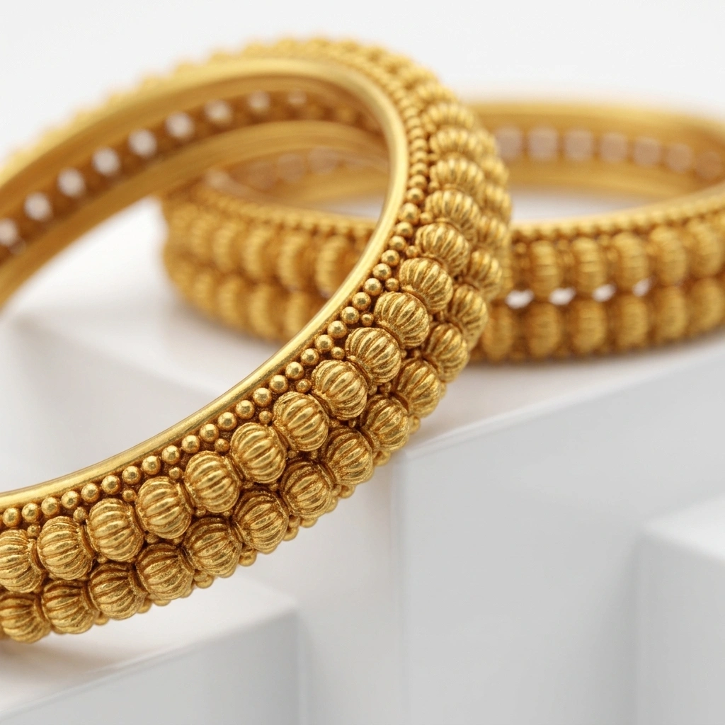Royal Maharashtrian 1-Gram Gold Plated Gahu Toda Beaded Bangles (Pair of 2) - Macro Detail Craftsmanship Focus