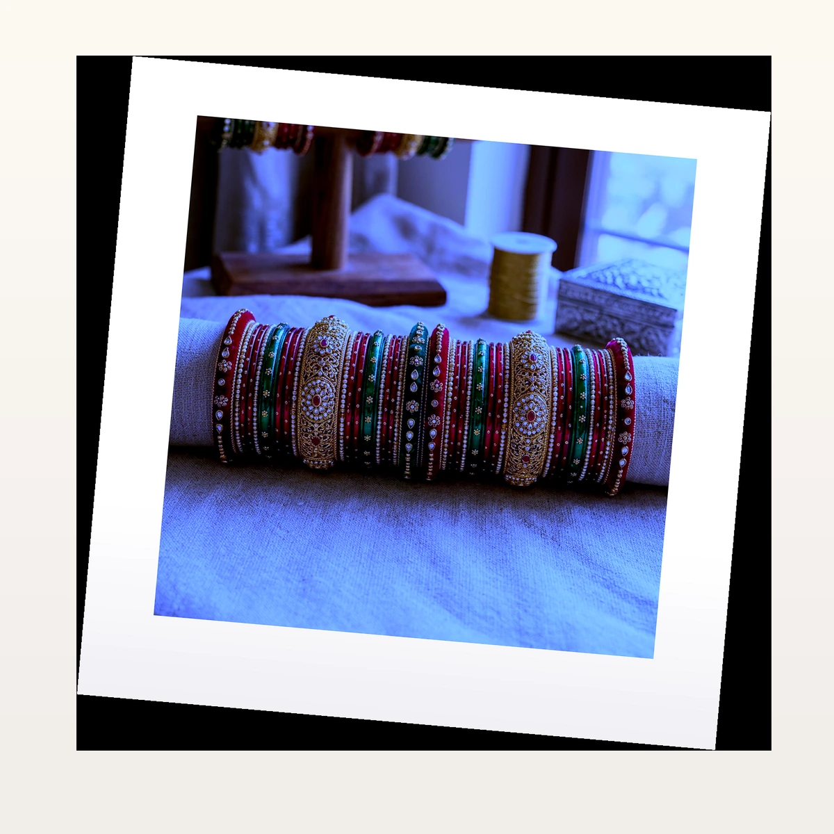 Royal Blue Velvet Glass Bangles - 45° Angle View