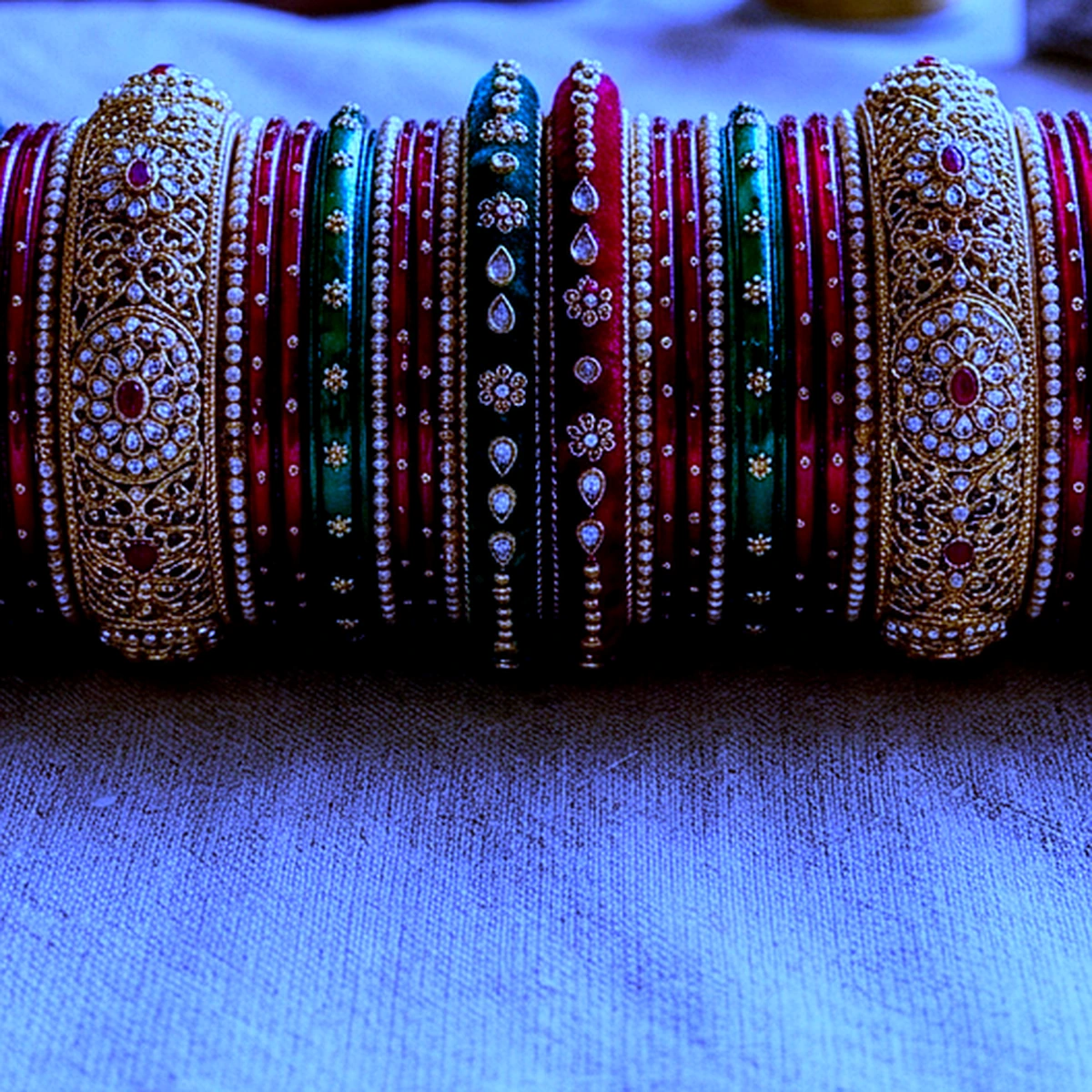 Royal Blue Velvet Glass Bangles - Macro Detail View