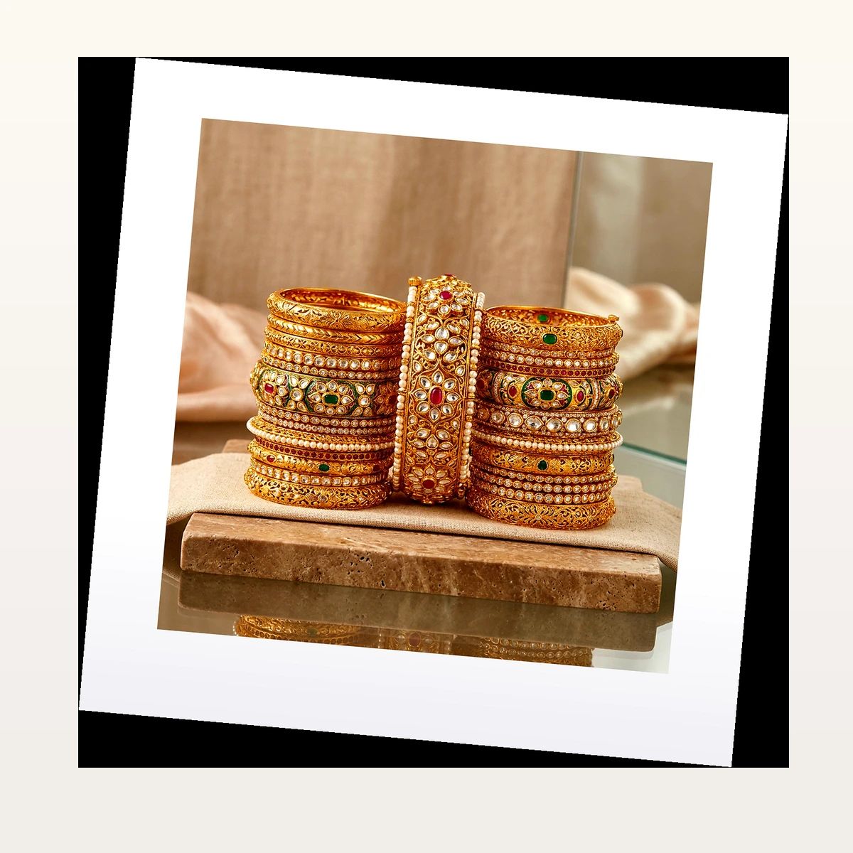 Authentic Shakha Pola 1-Gram Gold Plated Bridal Bangle Set (Set of 4) - 45° Hero Perspective View