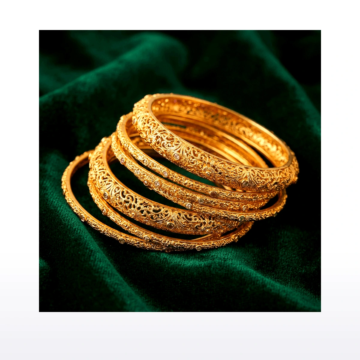 1-Gram Gold Sunburst Filigree Broad Patla Bangles (Pair of 2)