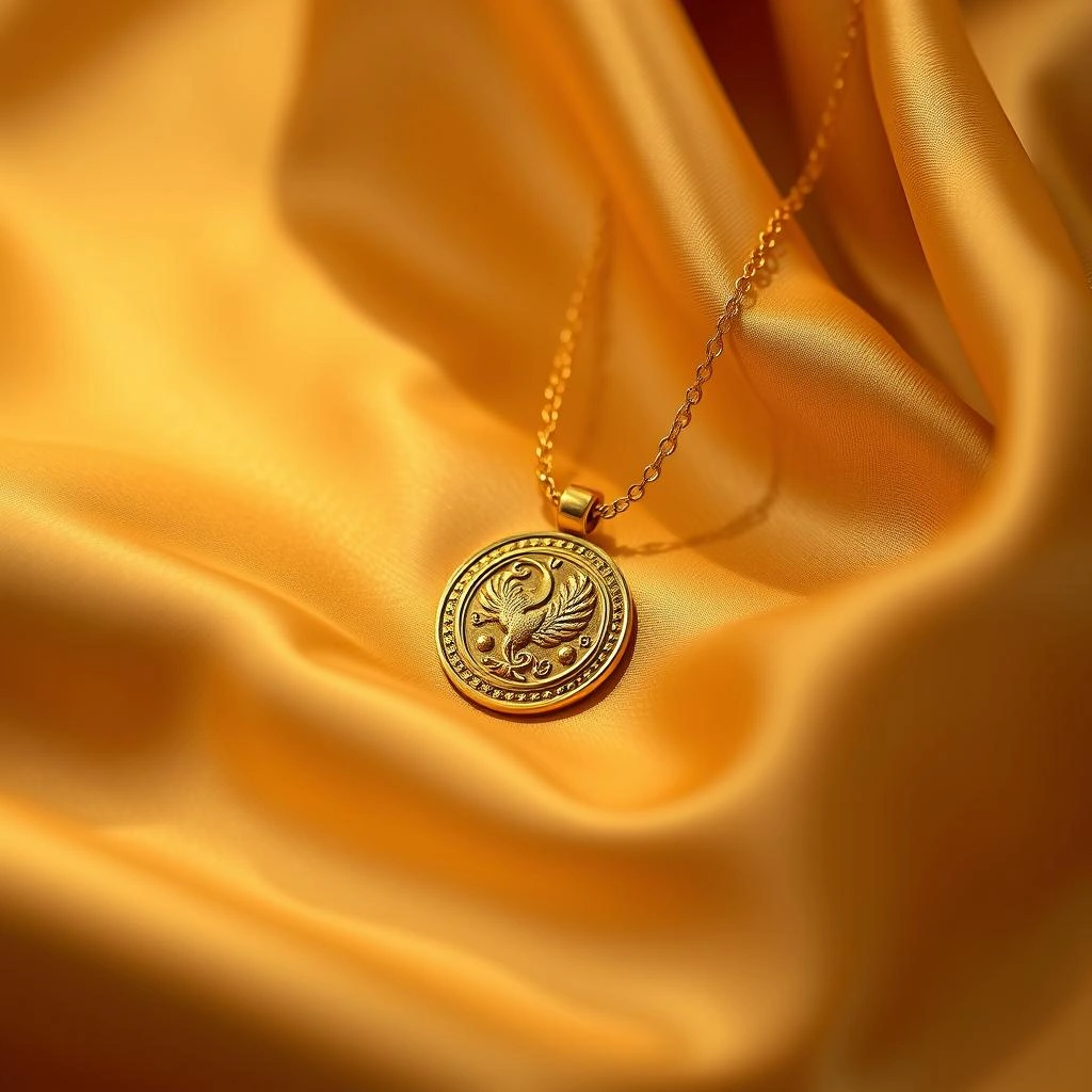 Traditional 1-Gram Gold Kasu Coin Necklace with Mayur Peacock Medallions - 45° Hero Perspective Angle