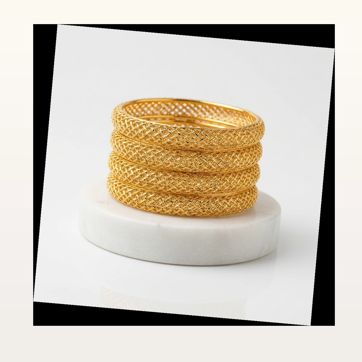 1-Gram Gold Traditional Chatai Woven Mesh Bangles (Set of 4) - 45° Hero Perspective View