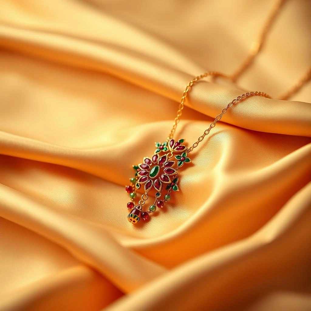 Traditional Maharashtrian Flower Motif Kemp Ruby-Emerald Short Necklace - 45° Hero Perspective Angle